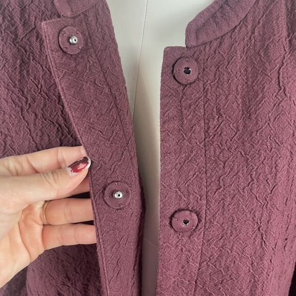 Eileen Fisher  Burgandy Ripple Texture Snap Front Organic Cotton Jacket S - Picture 4 of 10